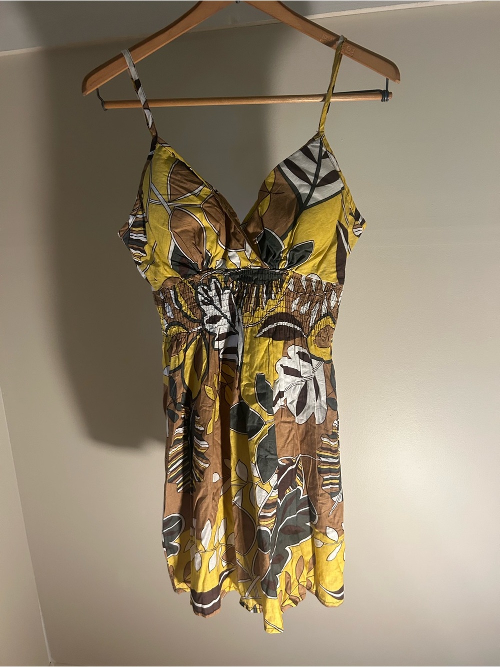 She's Cool Yellow Brown Floral Mini Sundress